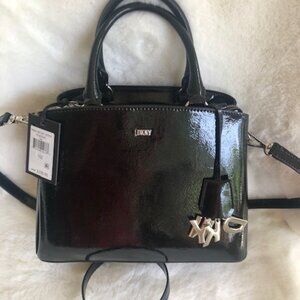 NWT DKNY Paige Medium Satchel With Convertible Strap Black/Silver